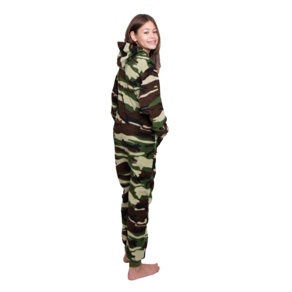 Hoodie Fleece Camouflage Onesie Jumpsuit for Boys & Girls | One-Piece Footless