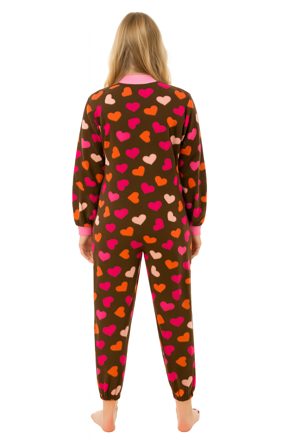 Chocolate and Hearts Fleece Onesie Pajama for Women, Footless