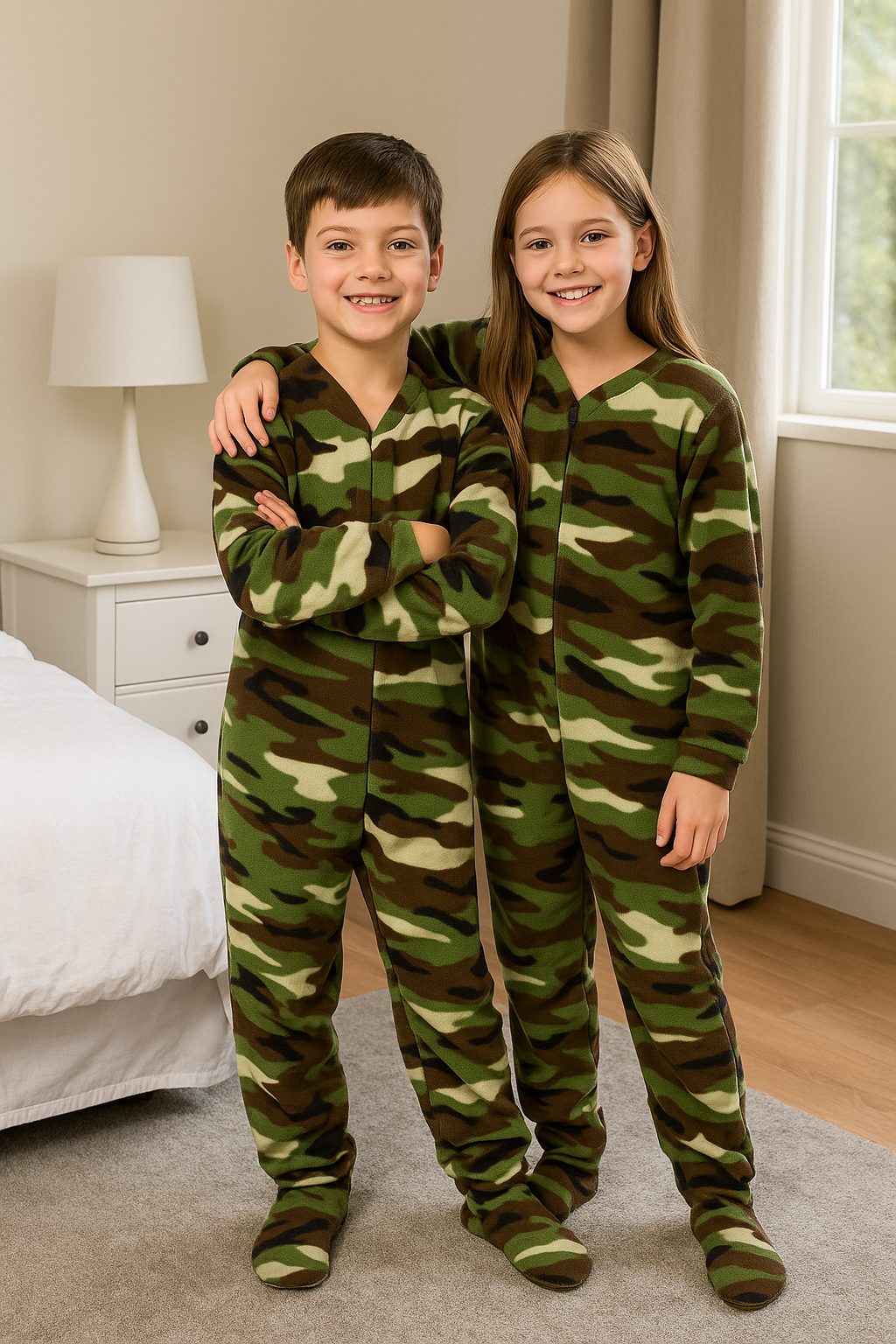 Kids Camouflage Fleece Onesie Footed Pajamas for Boys & Girls
