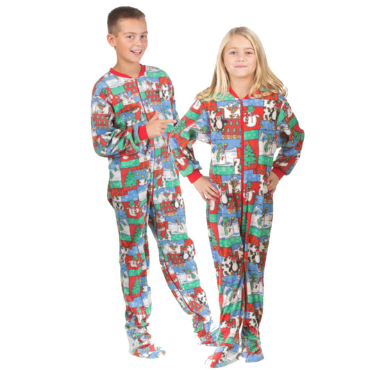 Kids Winter Fun Fleece Onesie Footed Christmas Pajamas for Boys & Girls