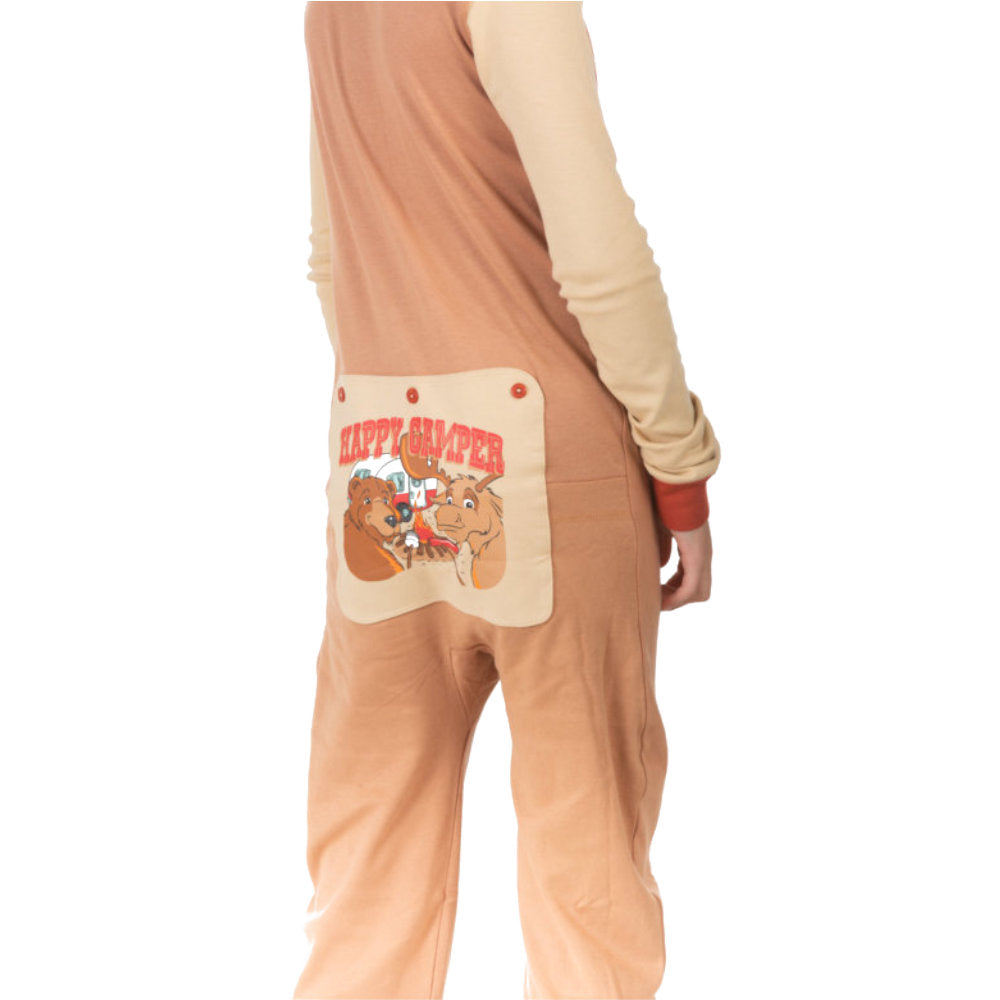 Kids Happy Camper Bear & Moose Union Suit Onesie Pajamas