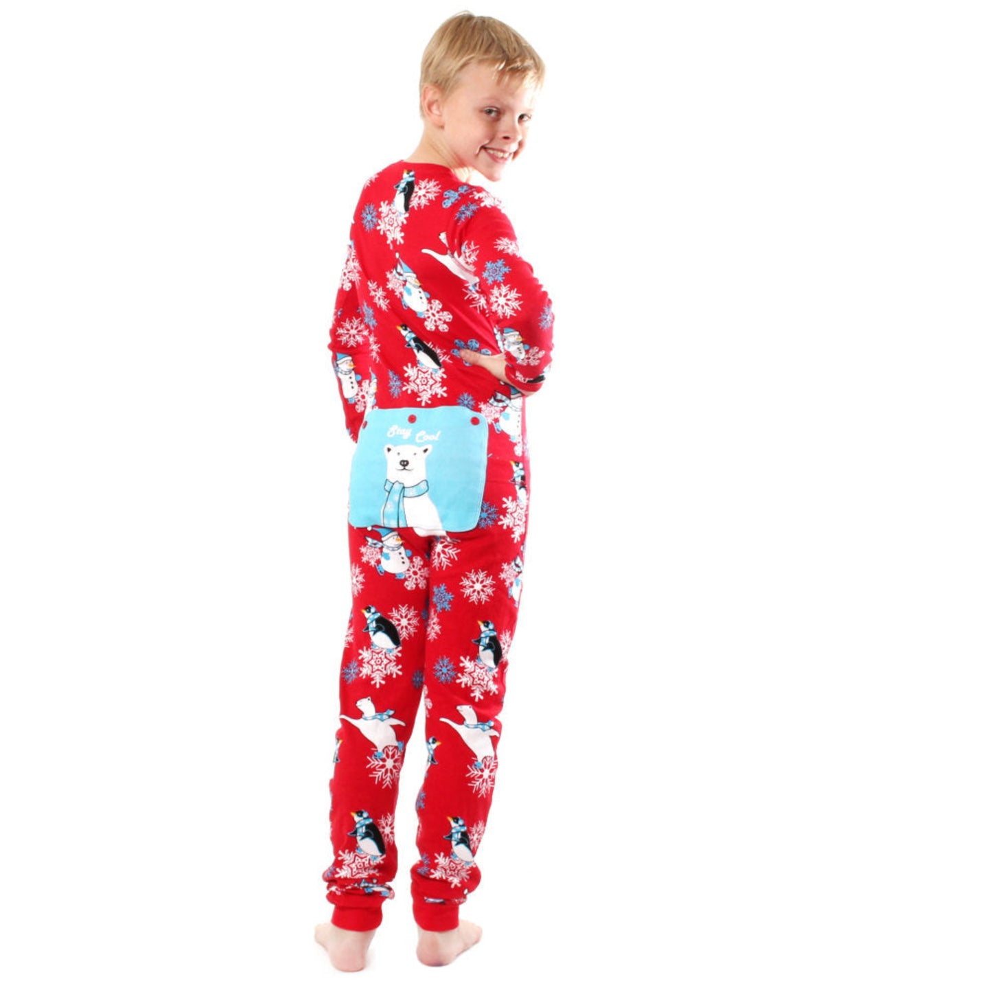 Winter Fun Penguins Union Suit Boys & Girls Onesie Pajamas Stay Cool Polar Rear Flap