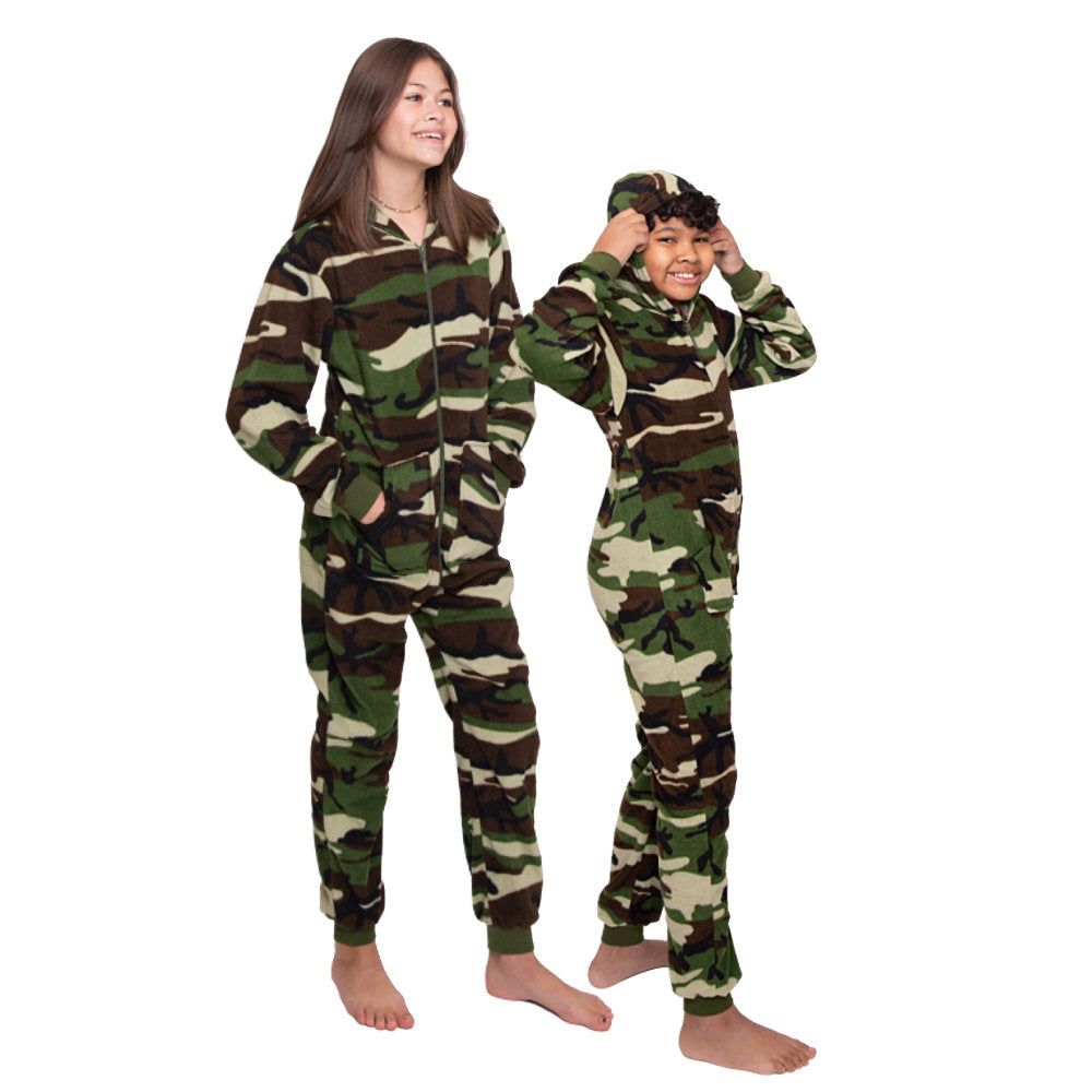 Hoodie Fleece Camouflage Onesie Jumpsuit for Boys & Girls | One-Piece Footless