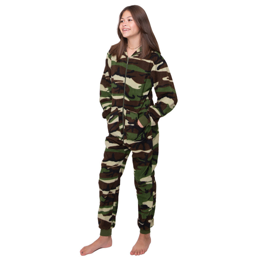 Hoodie Fleece Camouflage Onesie Jumpsuit for Boys & Girls | One-Piece Footless