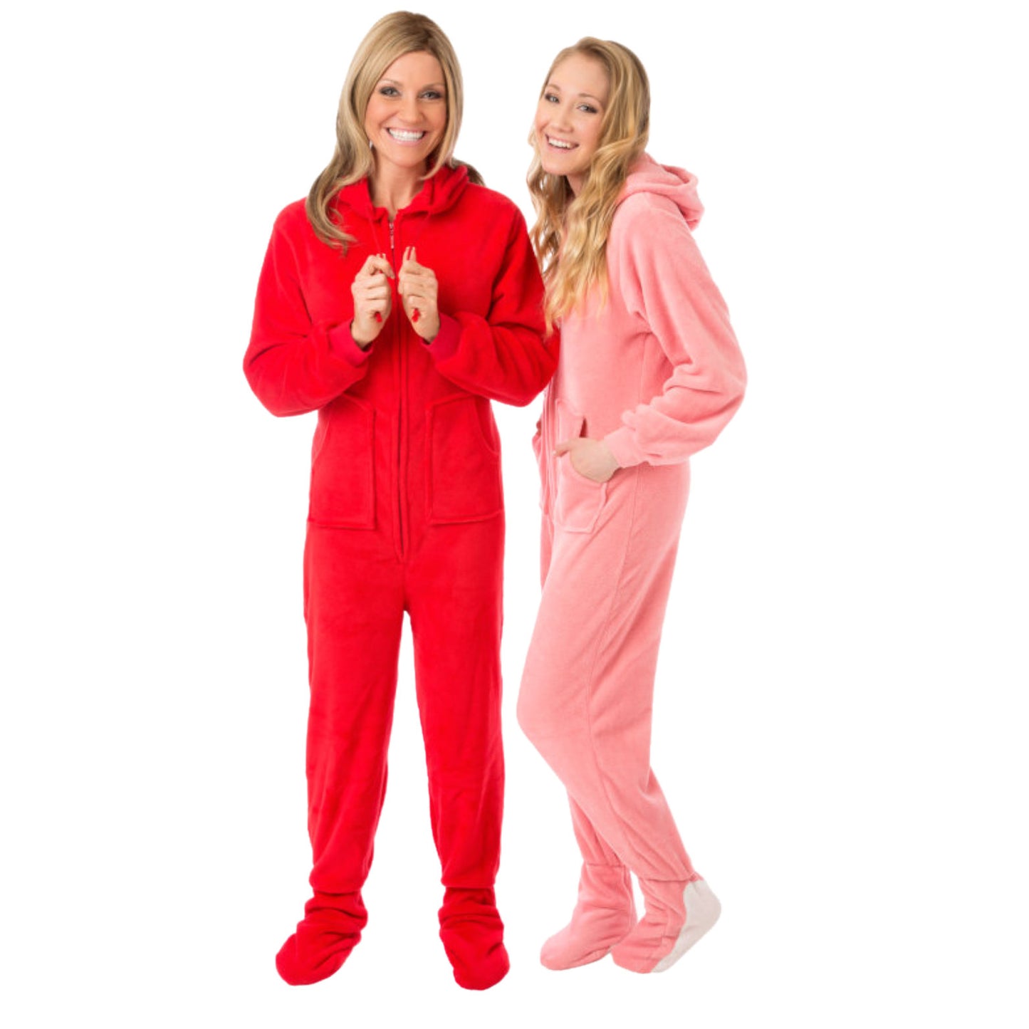 Pink Plush Onesie Footed Pajamas With Hood for Adults