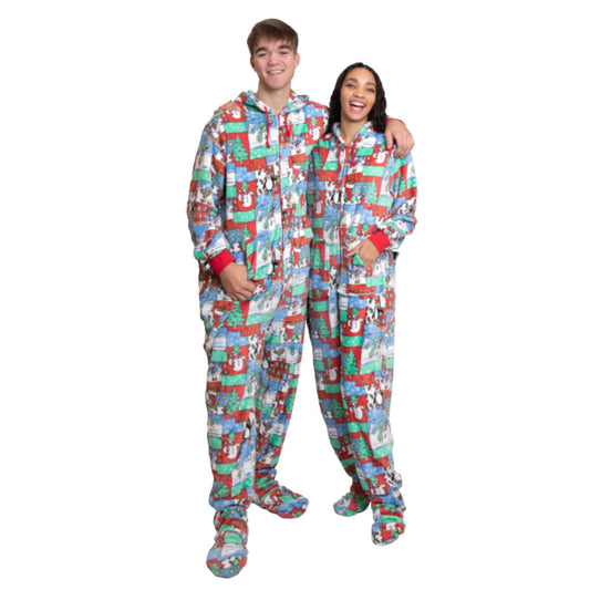 Winter Fun Christmas Adult Onesie Pajamas With Hood for Men & Women