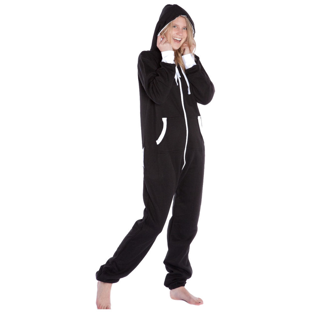 Black Hooded Jumpsuit Onesie for Men & Women