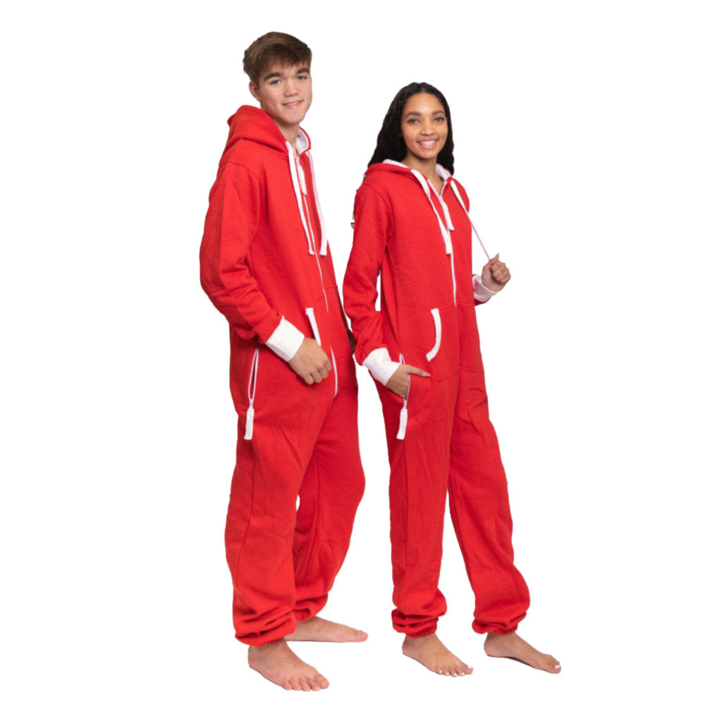 Red Hoodie Jumpsuit Unisex Sizes XS - 2XL for Men & Women