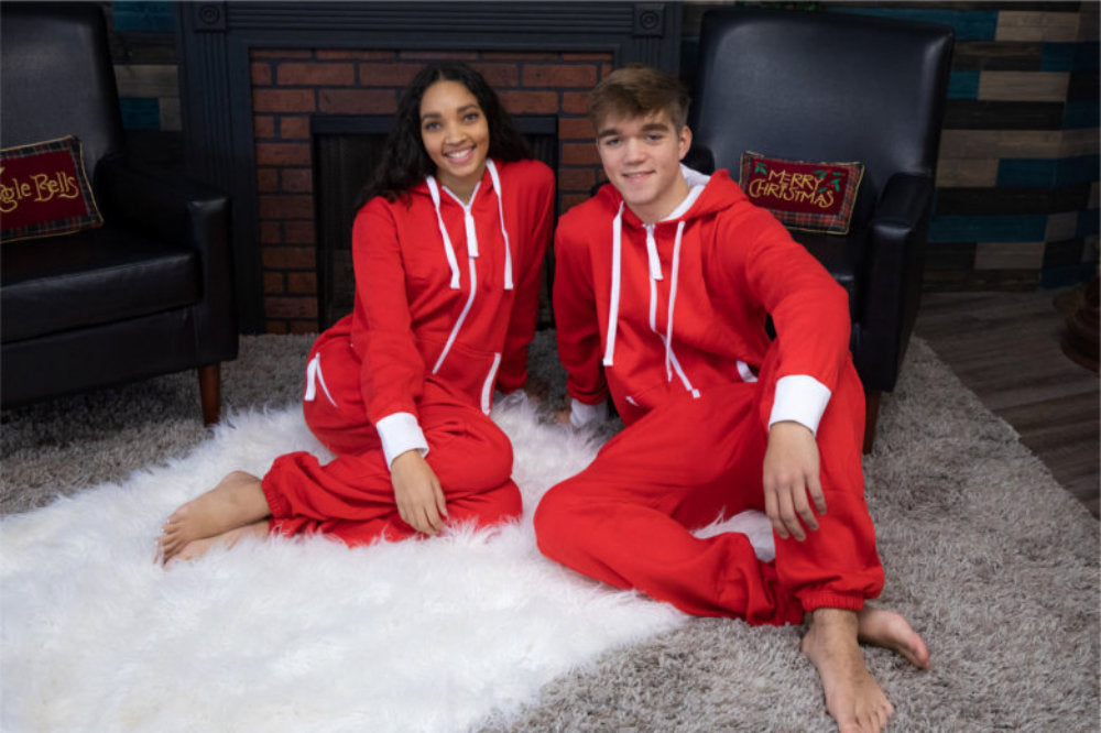 Red Hoodie Jumpsuit Unisex Sizes XS - 2XL for Men & Women