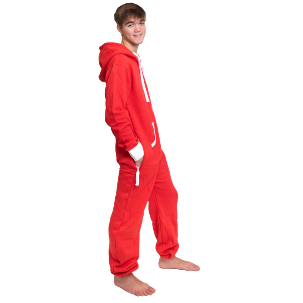Red Hoodie Jumpsuit Unisex Sizes XS - 2XL for Men & Women