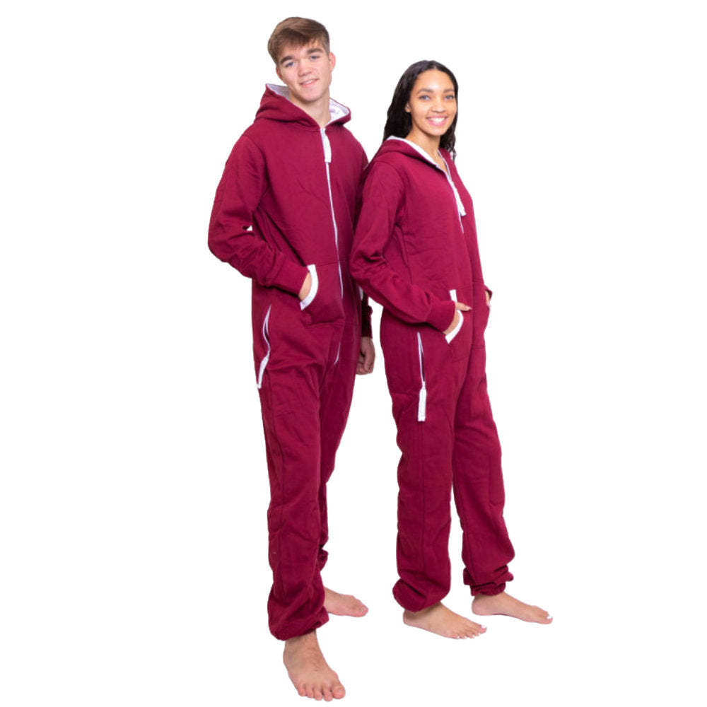 Maroon Hoodie Jumpsuit Unisex Sizes XS - 2XL for Men & Women