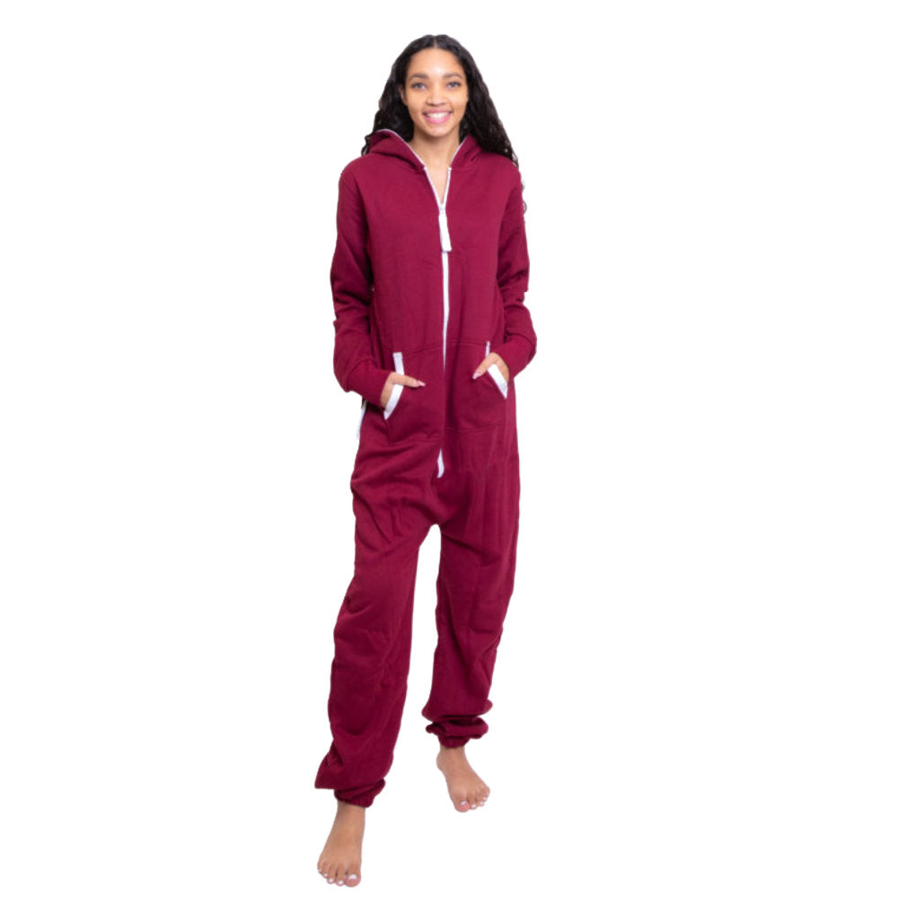 Maroon Hoodie Jumpsuit Unisex Sizes XS - 2XL for Men & Women