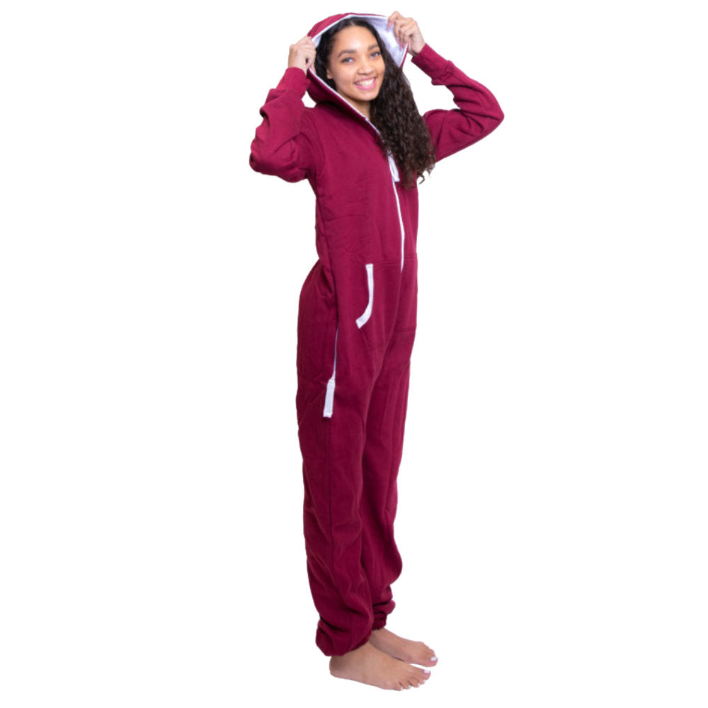 Maroon Hoodie Jumpsuit Unisex Sizes XS - 2XL for Men & Women