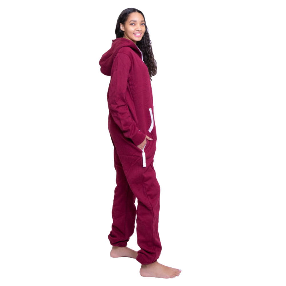 Maroon Hoodie Jumpsuit Unisex Sizes XS - 2XL for Men & Women