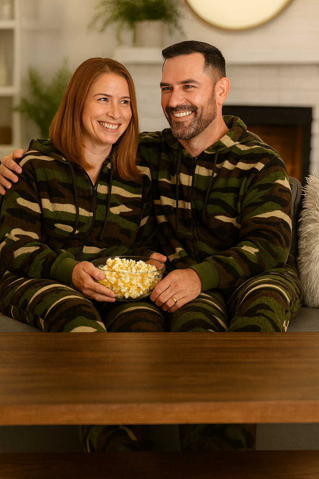 Hoodie Footed Onesie Camouflage Fleece Pajamas for Men