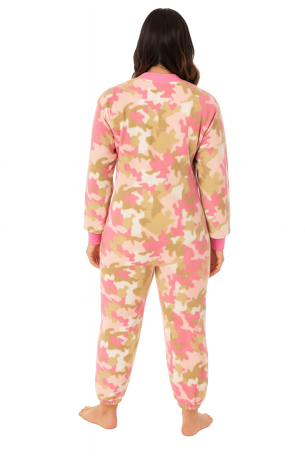 Pink Camouflage Fleece Onesie Pajama for Women, Footless