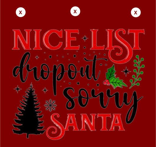 Funny Onesie Union Suit Kids Pajamas Sign on Rear, "NICE LIST Dropout Sorry SANTA"