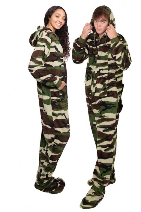 Camouflage Hoodie Footed Onesie Pajamas With Hood: Big Feet