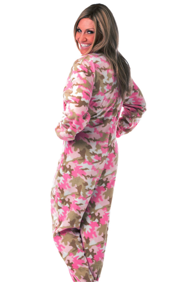Big Feet Pajamas Adult Pink Camouflage Fleece One Piece Footy