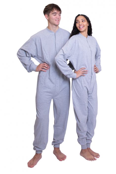 Jersey-Knit Adult Onesie Footed Pajamas in Heather Gray: Big Feet Onesies &  Footed Pajamas