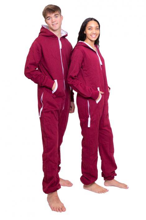 Maroon Hoodie Jumpsuit Unisex Sizes XS - 2XL for Men & Women: Big Feet  Onesies & Footed Pajamas