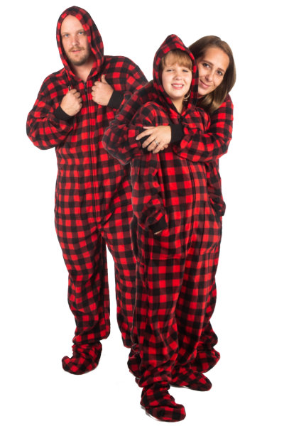 Hoodie Footed Onesie Buffalo Plaid Fleece Pajamas for Men & Women: Big Feet  Onesies & Footed Pajamas