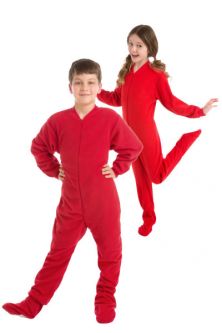 Hoodie Footed one piece Red Fleece Footed Pajamas for Boys & Girls 
