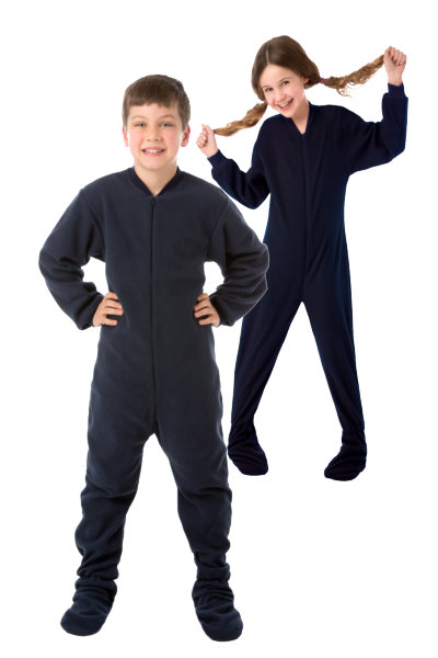 Navy-Blue Fleece Kids Footed Pajamas for Boys & Girls: Big Feet
