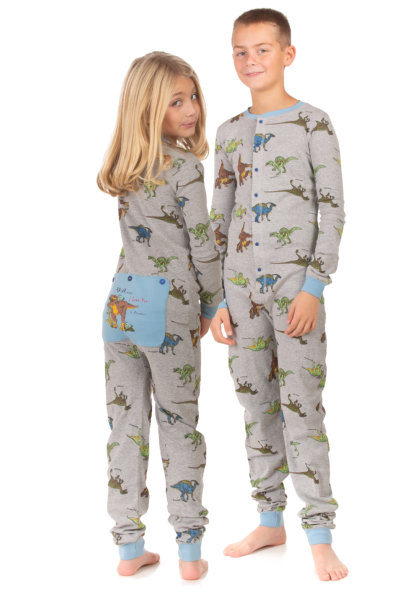 pakket Grand Minnaar Dinosaur Union Suit Boys & Girls Onesie Pajamas T-Rex on Rear Flap, Kids 4  - 14: Big Feet Onesies & Footed Pajamas