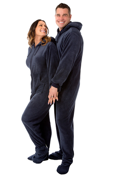 Navy-Blue Plush Hooded Footed Onesie Pajamas for Men & Women: Big Feet  Onesies & Footed Pajamas