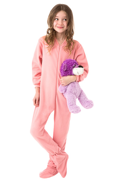 Pink Fleece Kids Footed Onesie Pajamas for Girls: Big Feet Onesies